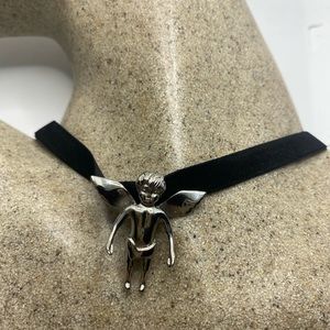 Vintage Guardian Angel Cherub Velvet Choker Necklace